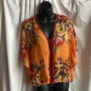 Free People Vibrant Floral Orange Blouse